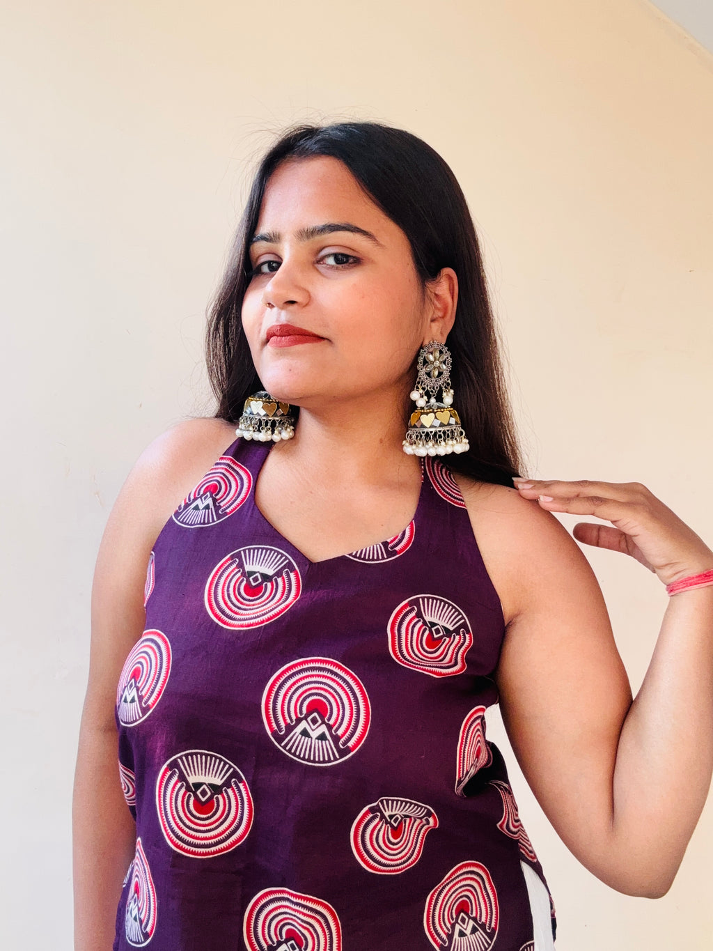 Haulter neck geometric kurti