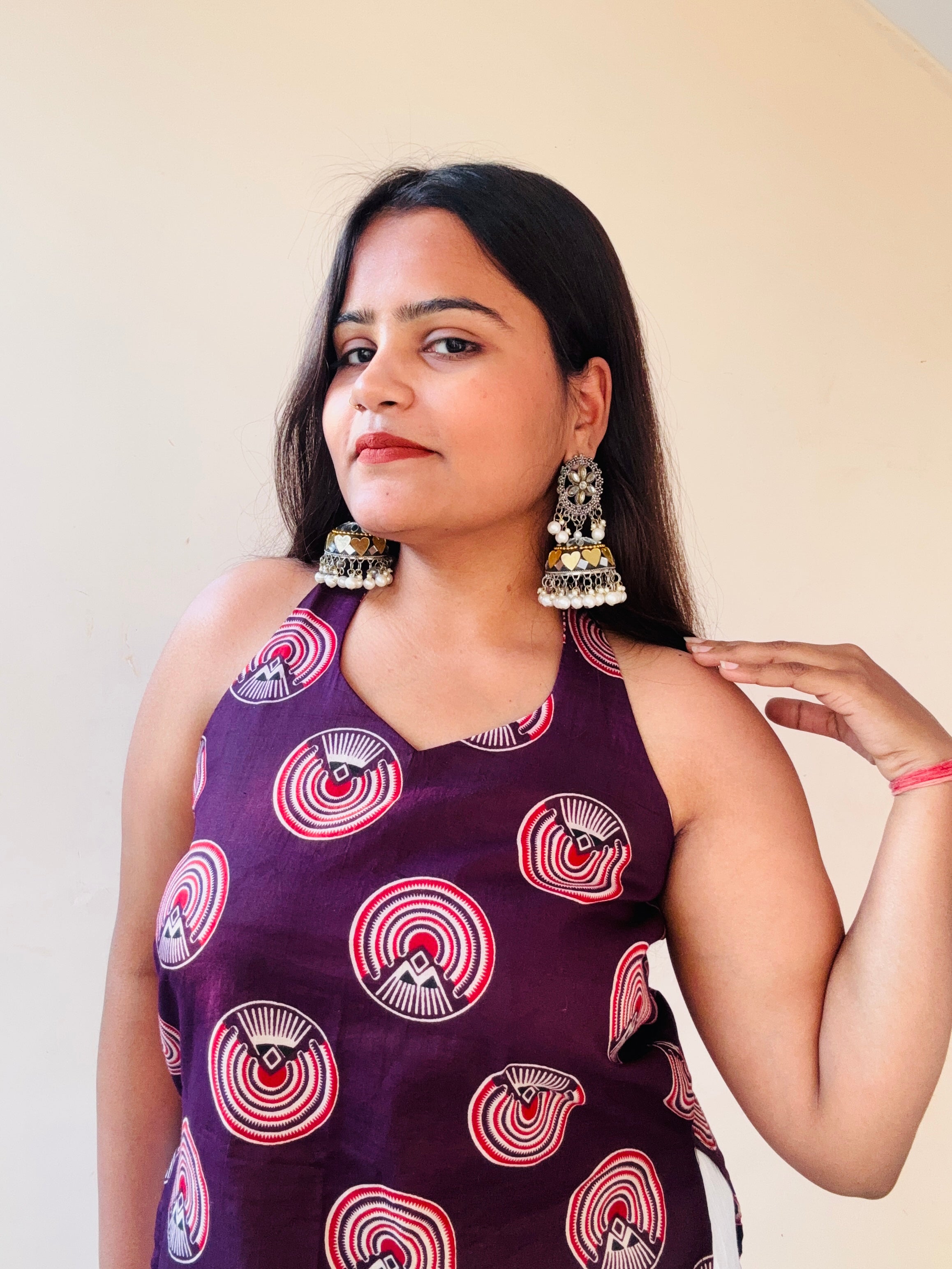Haulter neck geometric kurti