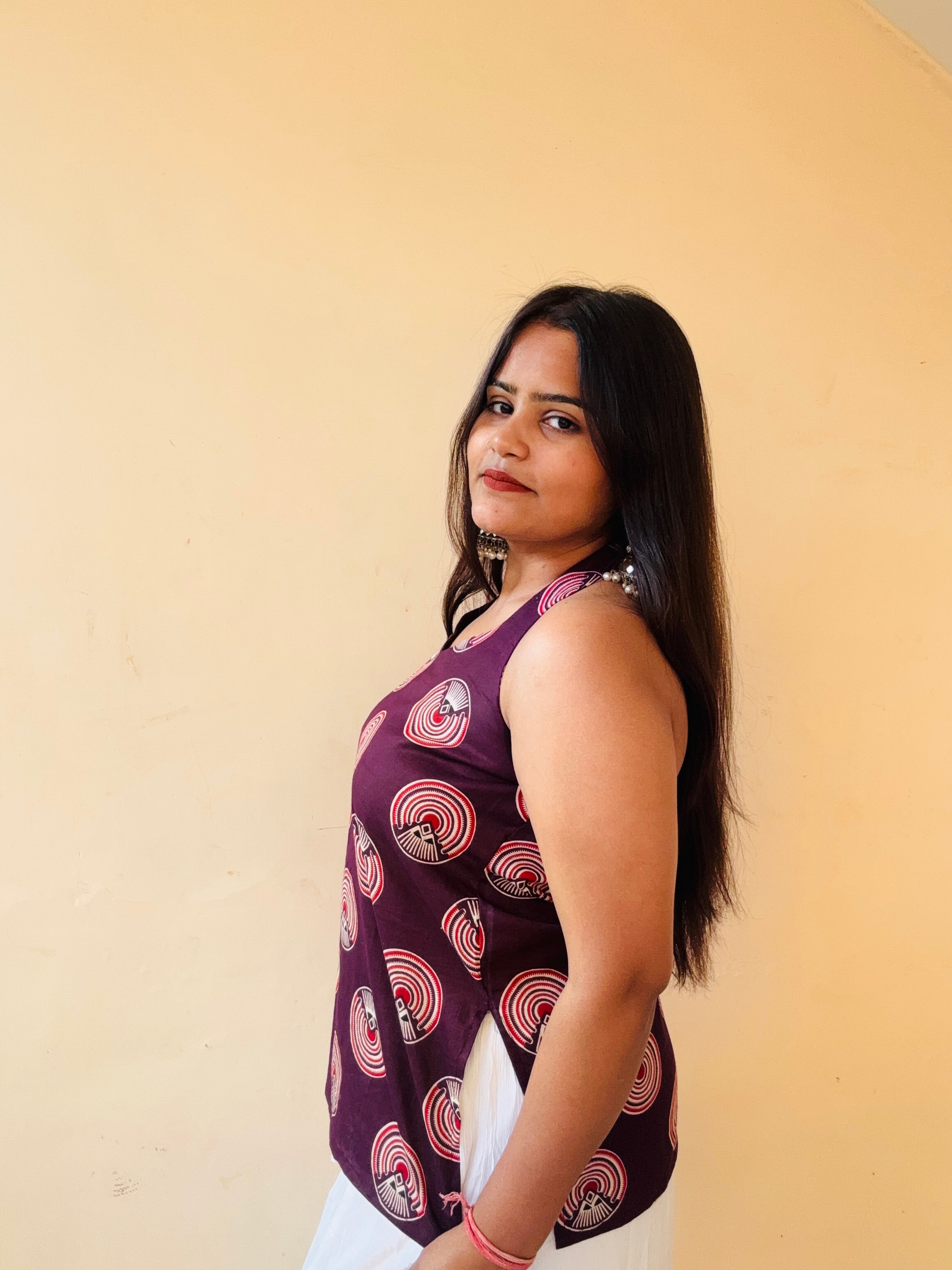 Haulter neck geometric kurti