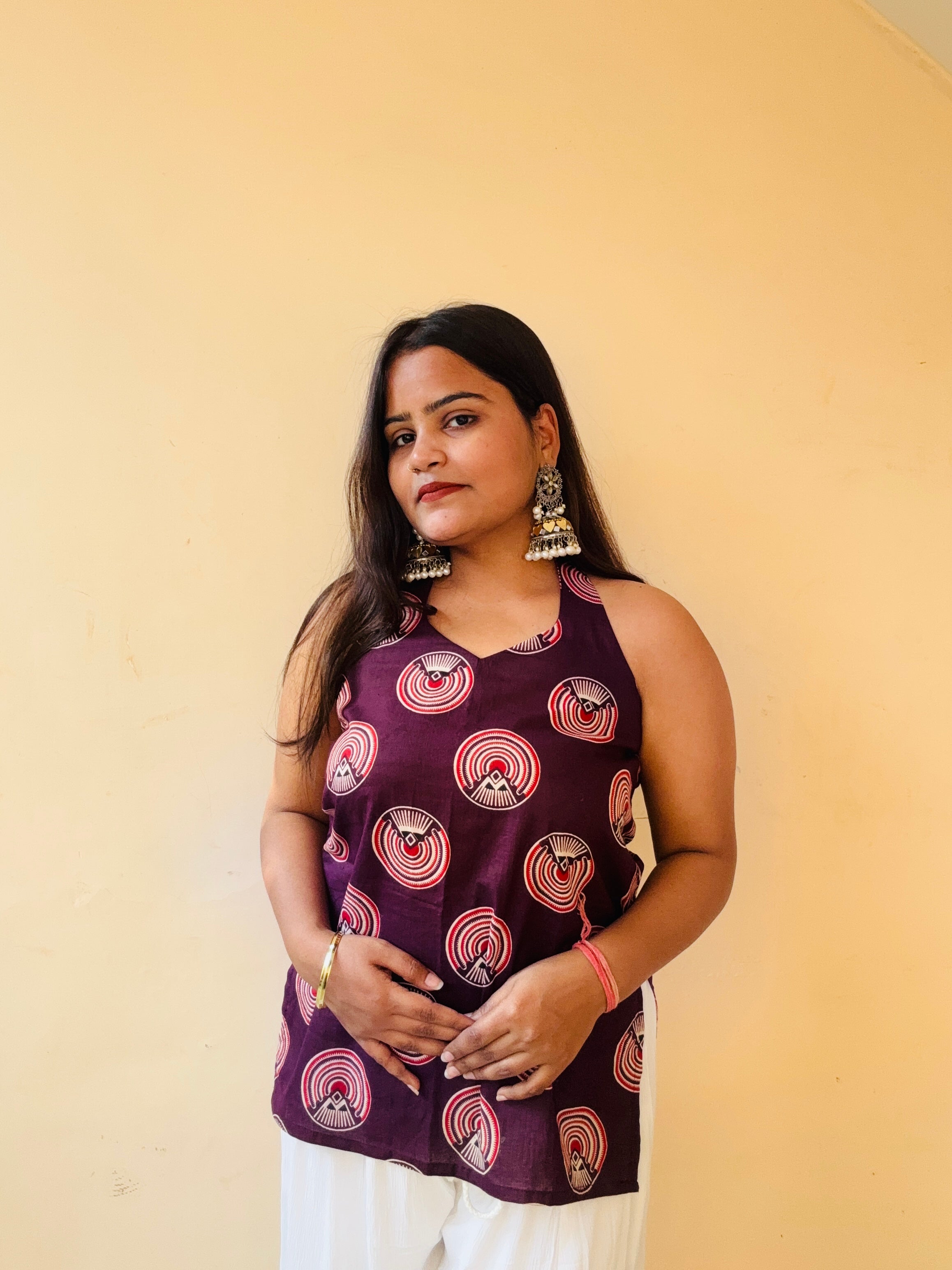 Haulter neck geometric kurti