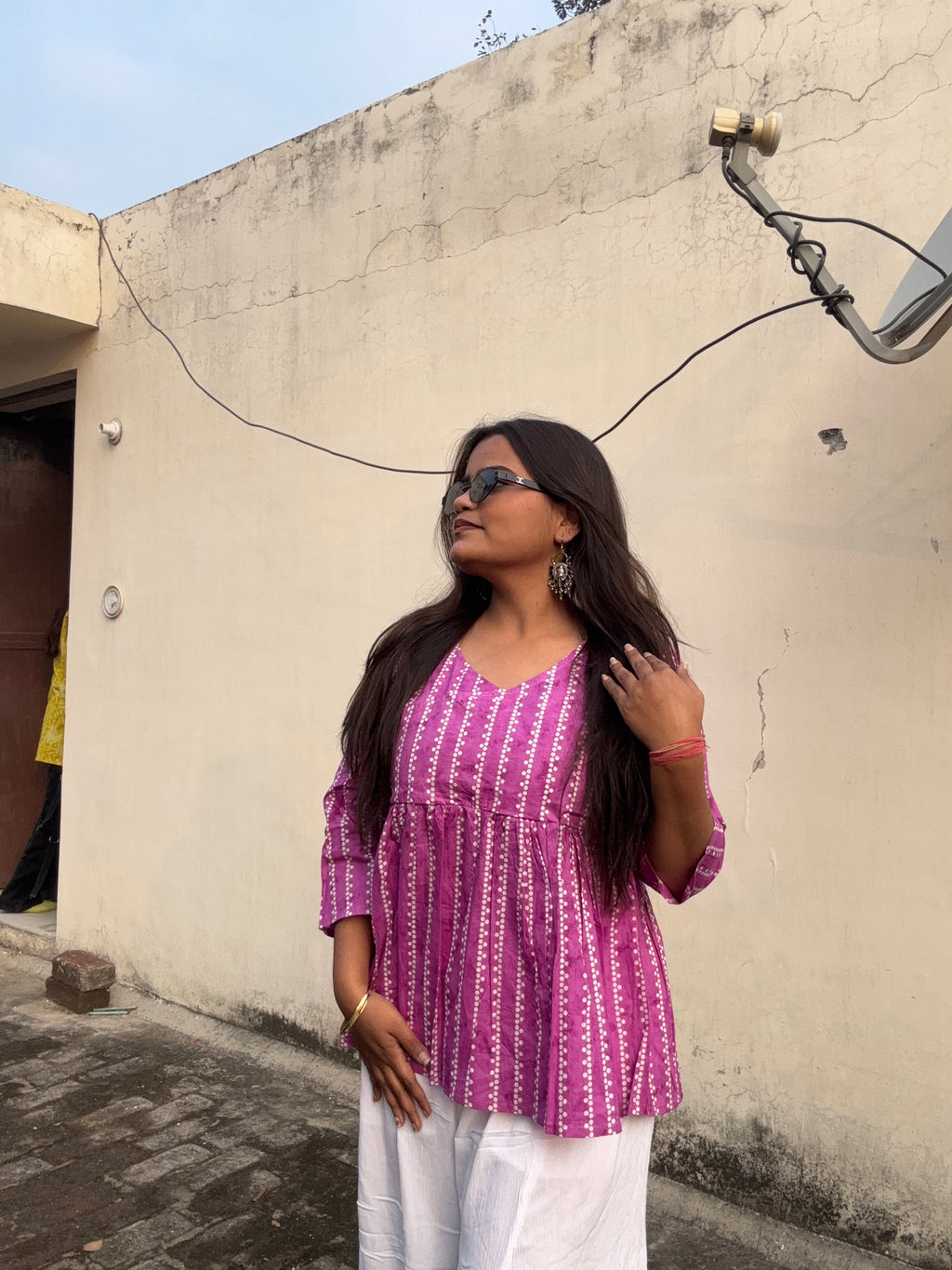Vanya Purple V-neck short peplum kurti