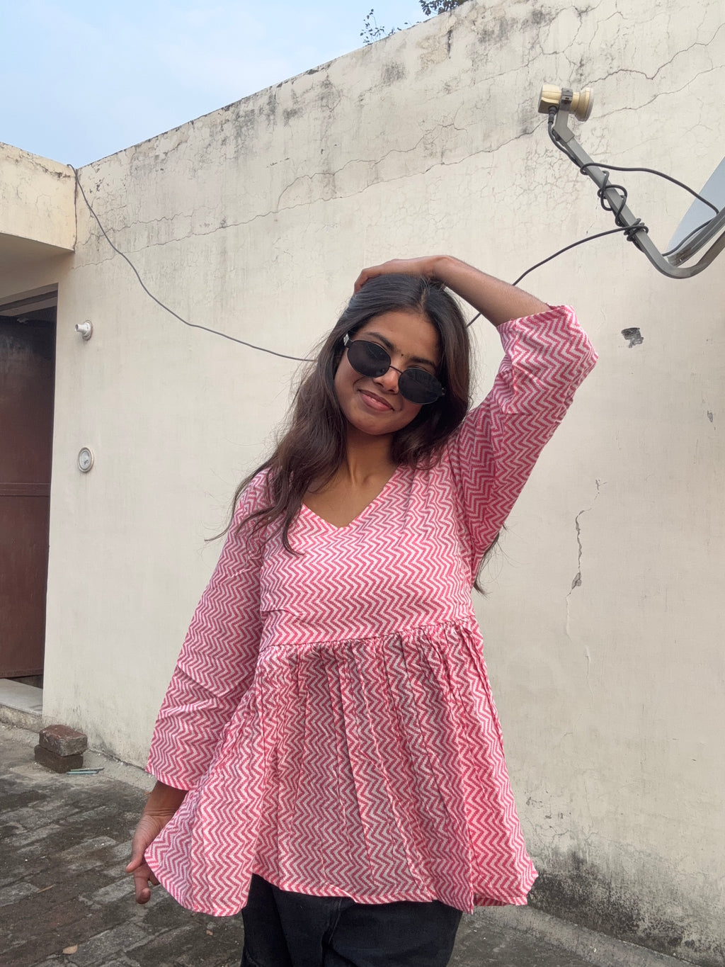 Rosy V-neck peplum short kurti