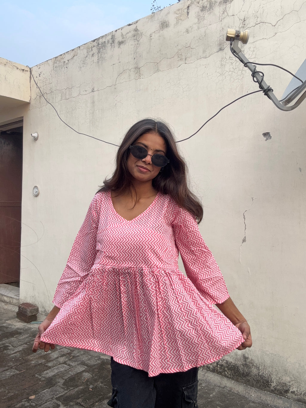 Rosy V-neck peplum short kurti