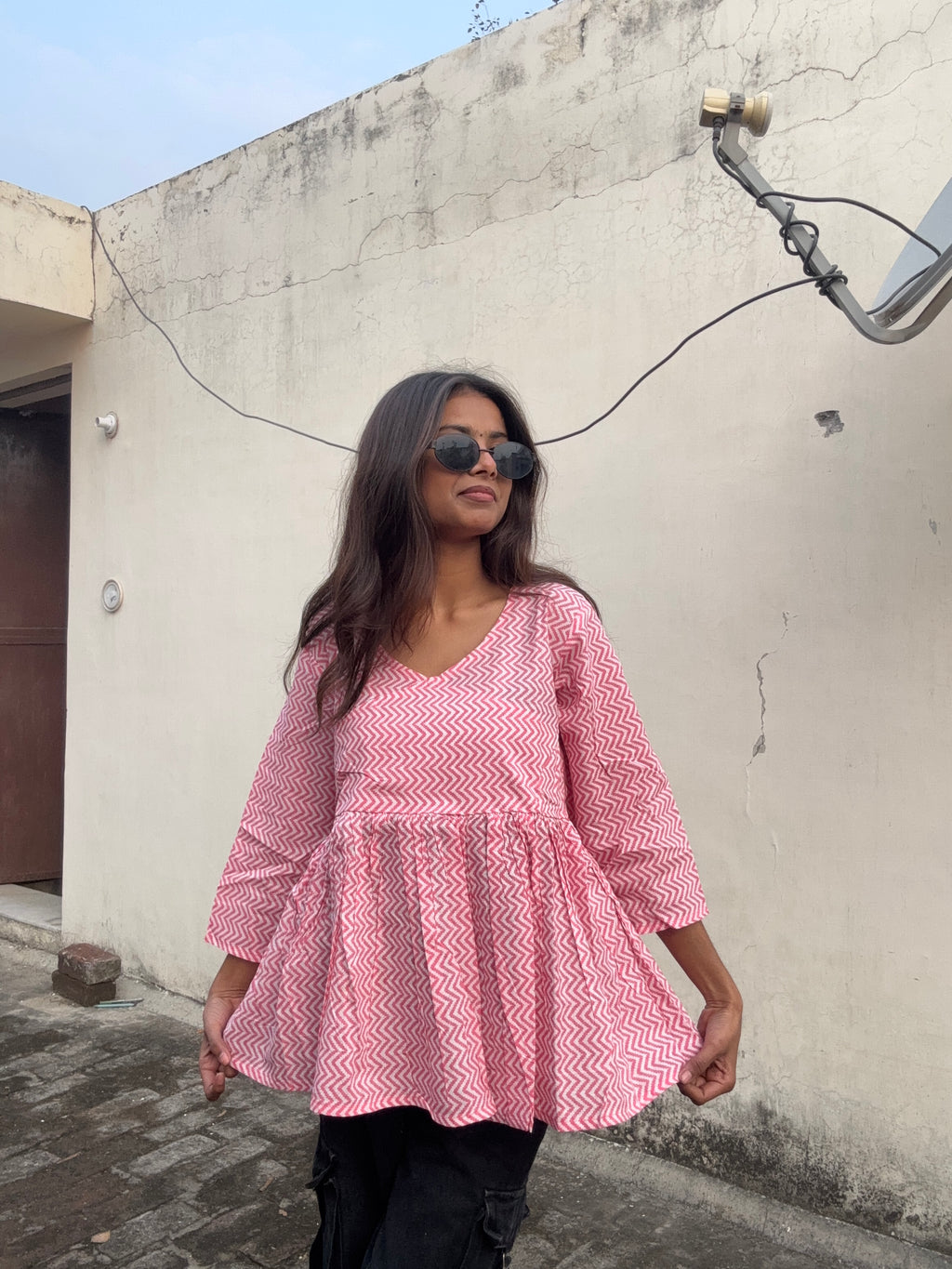 Rosy V-neck peplum short kurti