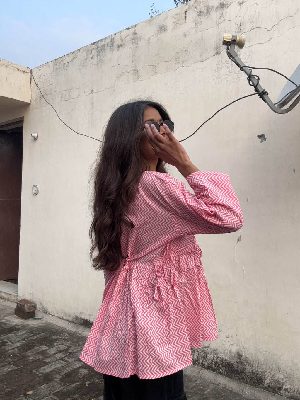 Rosy V-neck peplum short kurti