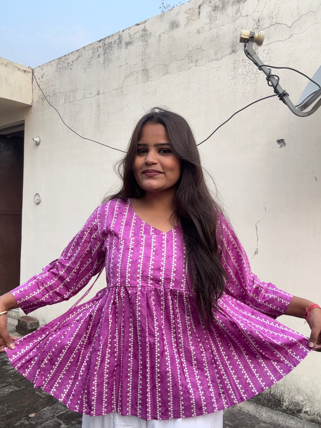 Vanya Purple V-neck short peplum kurti