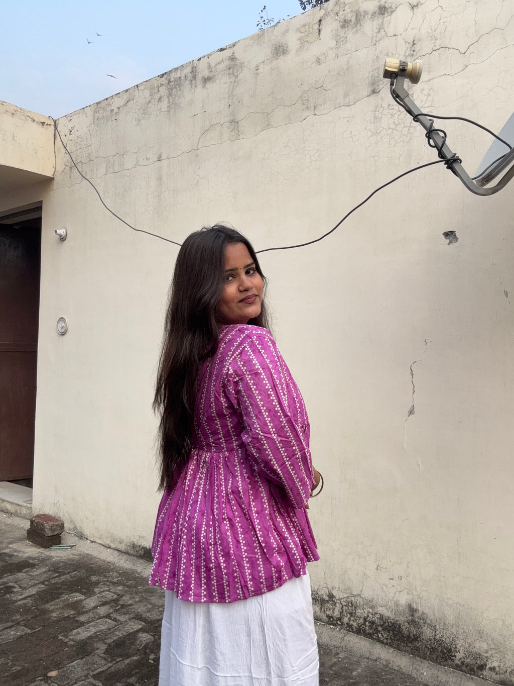Vanya Purple V-neck short peplum kurti
