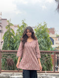 Ruhani brown booti V-neck short kurti