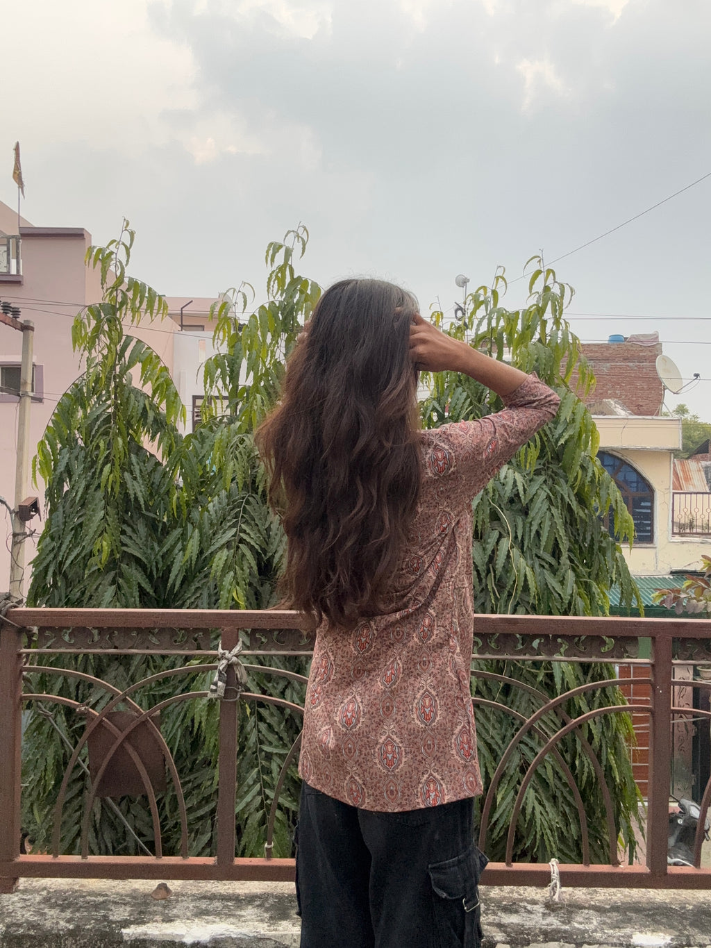 Ruhani brown booti V-neck short kurti